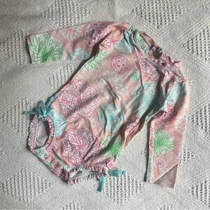 Ruffle Butts Baby Girl One Piece Long Sleeve Zip Back Floral Bathing Sui…